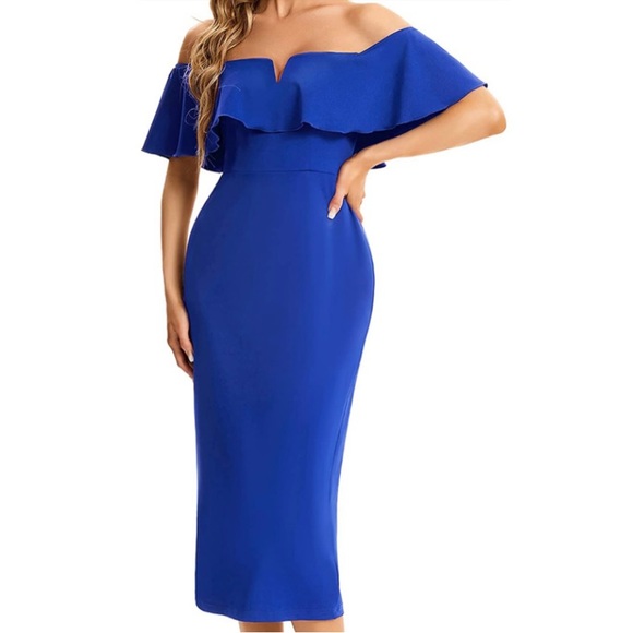 Dresses & Skirts - Blue Off-The-Shoulder Dress